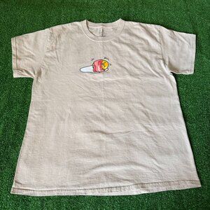 Gudetama by Sanrio The Lazy Egg Wrapped in Bacon Graphic Beige T Shirt Size L